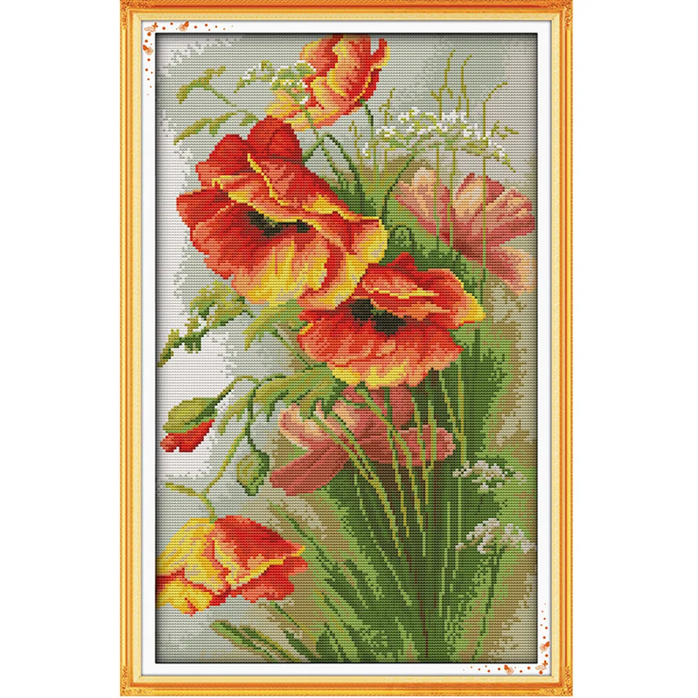 

4CT 35 * 52cm Needlework DIY Cross Stitch Set Embroidery Kit Poppy Flowers Pattern Counted Cross-Stitching