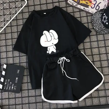 

2019 Cartoon Two Piece Short Plus Size Sets Summer Fashion Tops Short Pants 2 Piece Outfits Women Casual Tracksuit