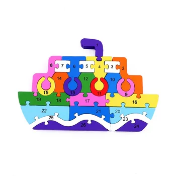 

Children Alphabet A-Z Number 1-26 Building Jigsaws Puzzle Wooden Toys Ship Truck bulldozer Shapes kids Educational Game STEM Toy