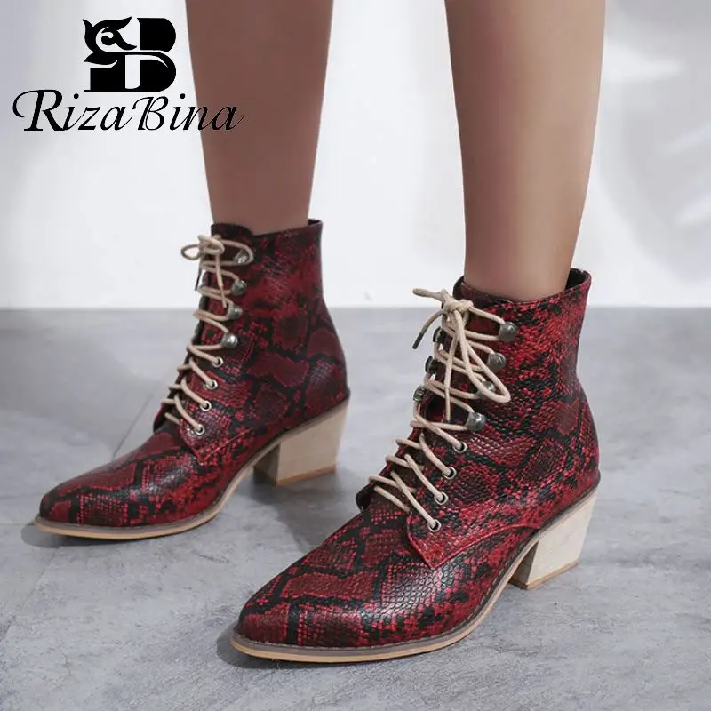 

RIZABINA Women Ankle Boots Lace Up Sexy High Heel Boots Pointed Toe Lady Winter Short Boot Street Party Footwear Size 35-43