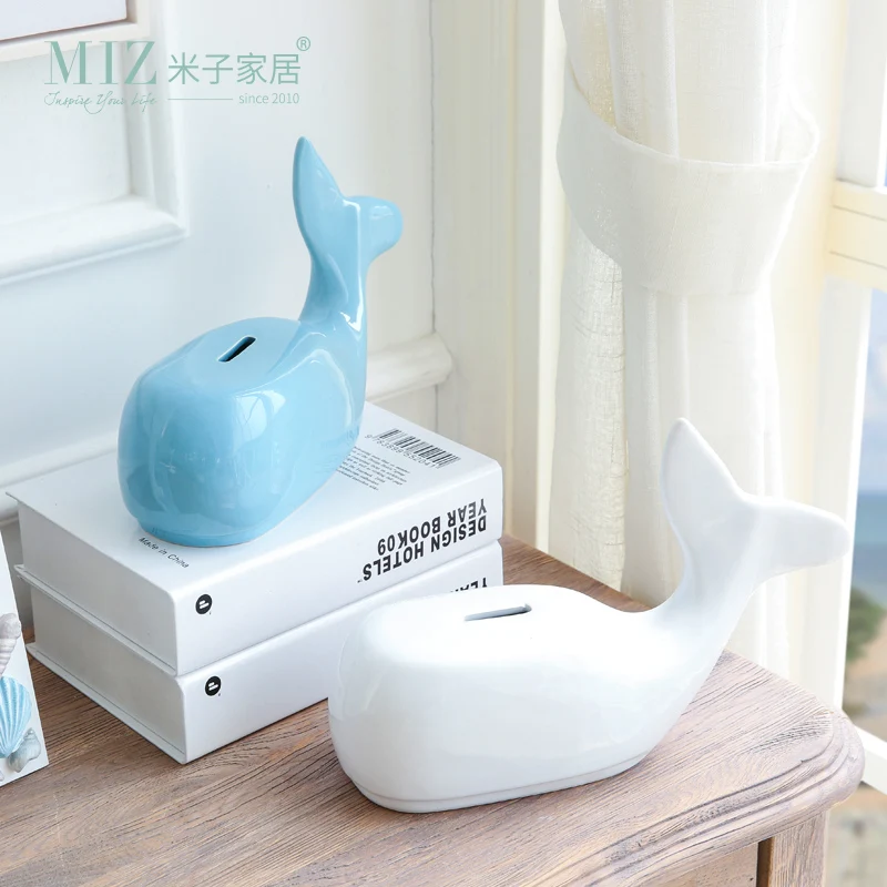 

Miz Piggy Bank Money Box for Children Whale Shape Ceramic Storage Box Birthday Gift for Kids Desktop Accessory