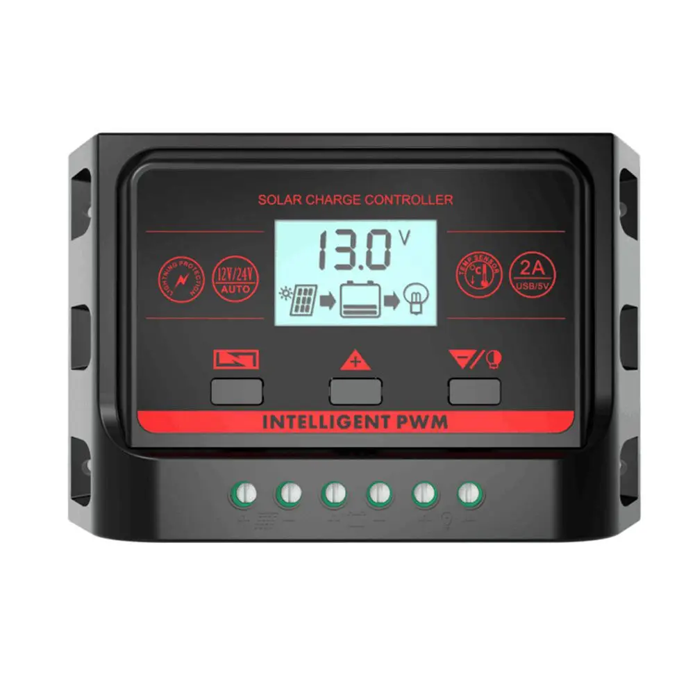 

12V 24V 30A Solar Controller with Backlight LCD Function Dual USB 5VDC Output Solar Panel Battery Charge Regulator
