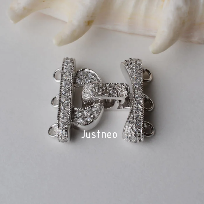 Sterling Silver CZ 3-Strand Pave setting Necklace Push Clasp (1)