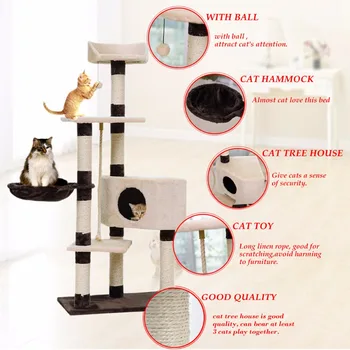 

Domestic Delivery H139cm Cat Toys Cat House Kitten Bed Hanging Balls Tree Pet Furniture&Scratchers Wood for Cats Climbing Frame