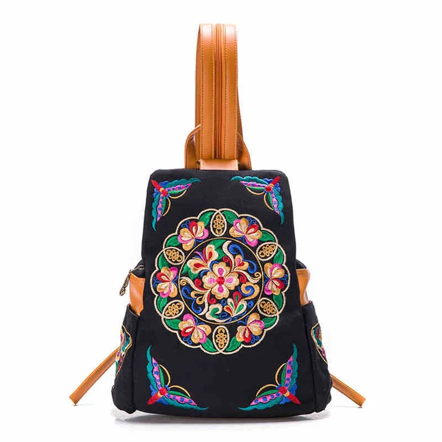 New fashion embroidery backpacks women canvas backpack ethnic style