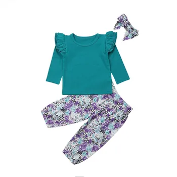 

Floral Boho Baby Girl Kid Clothes Sets 3Pcs Fly Sleeve T Shirts+Pants+Headband Stylish Infant Children Outfits Baby Clothing