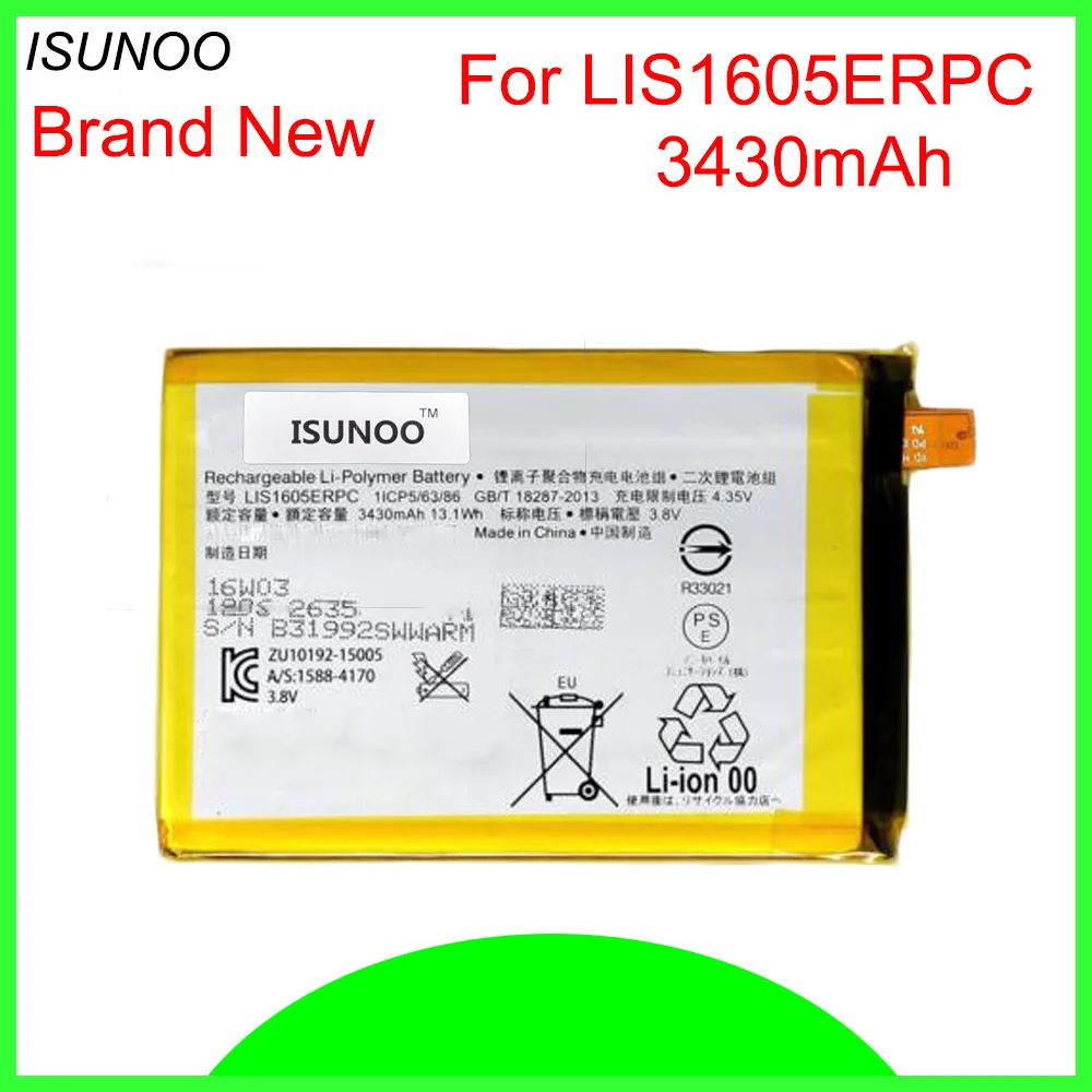Аккумулятор ISUNOO 3430 мАч LIS1605ERPC для телефона SONY Xperia Z5P Z5 Plus Premium E6883 замена
