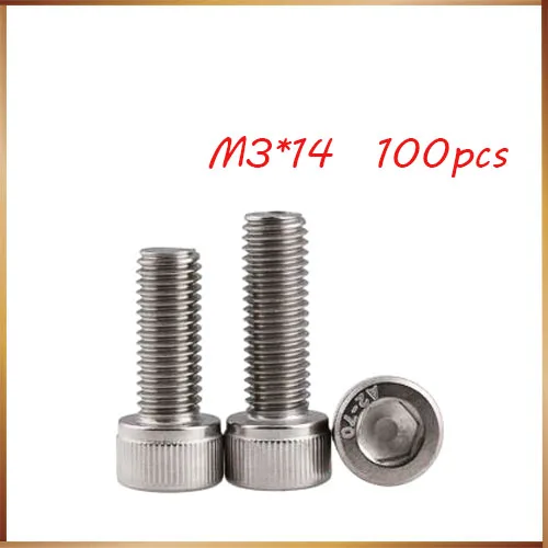 Бесплатная доставка M3 * 14 100 шт. 304 Нержавеющая Шестигранная головка DIN912bolt