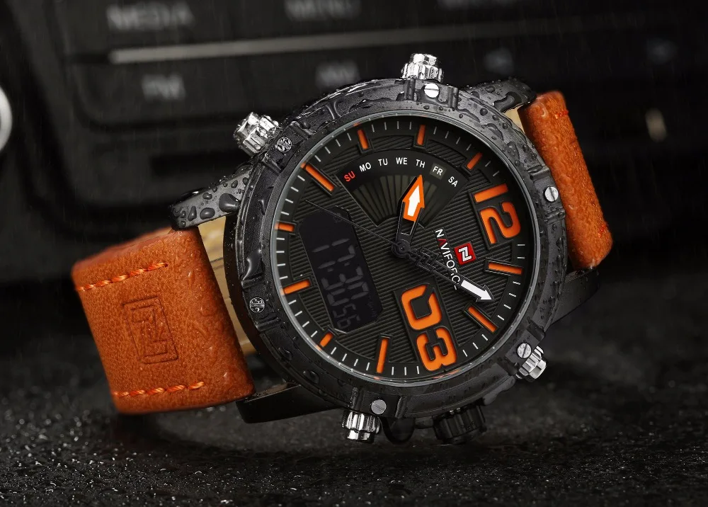 NAVIFORCE для мужчин модные спортивные часы мужские кожаные военные водонепроницаемые часы аналоговые Кварцевые Дата Relogio Masculino