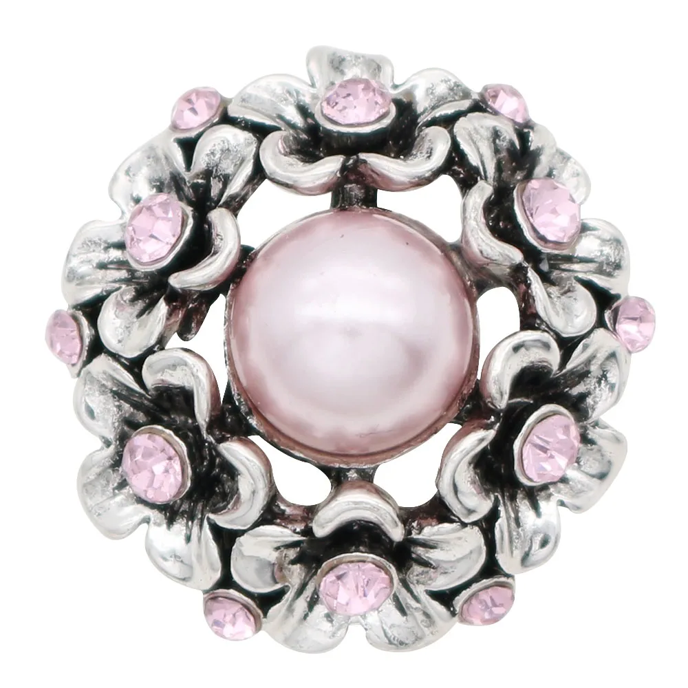 

10pcs/lot Vintage pink flower 18mm 20mm snap beads jewelry fit snap bracelets for women Charm pearls bangles Boho Jewelry