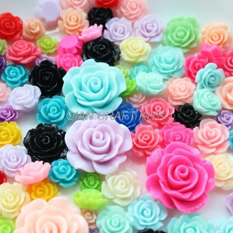 300pcs mixed sizes colors 10mm 30mm Resin Flowers Bloom Roses Cabochons flatback decoden kit D25 display|flower flower|kit kitsdisplay |
