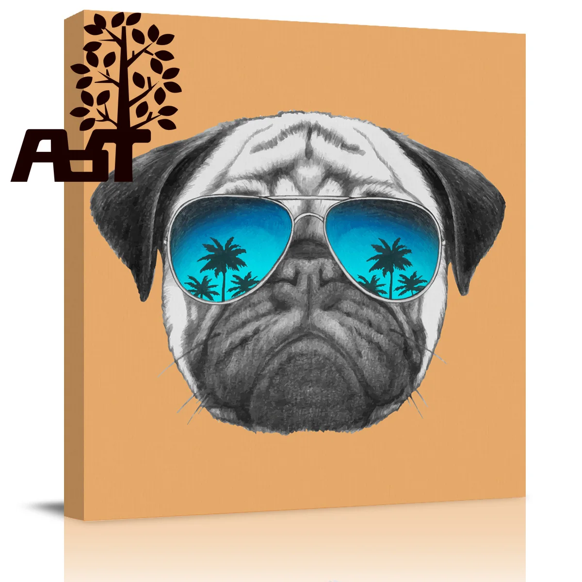 

ArtStore Pug Dog With Sunglasses Orange Oil Painting New Year'S Party Ready To Hang Set Canvas Print Unstretched Photographs Woo