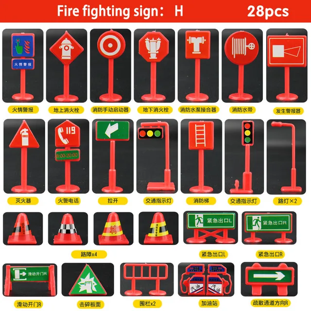 28 pcs/set DIY Model Scene Car Toys Sign Road Sign Roadblock Traffic Sign IC Toy Accessories ...