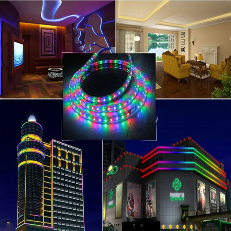 RGB LED tira 5050 impermeable verlichting luz de neón y 110 V/220 V striscia iluminacion led franja 5 M 6 M 7 m 8 M 9 m 10 M
