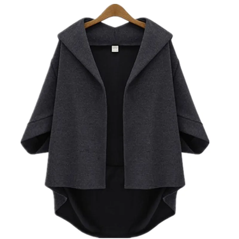 

Winter Autumn Women Oversized Wool Blends Coat Batwing Sleeve Three Quarter Irregular Elegant Solid Jacket Female Cloak 5XL 4XL