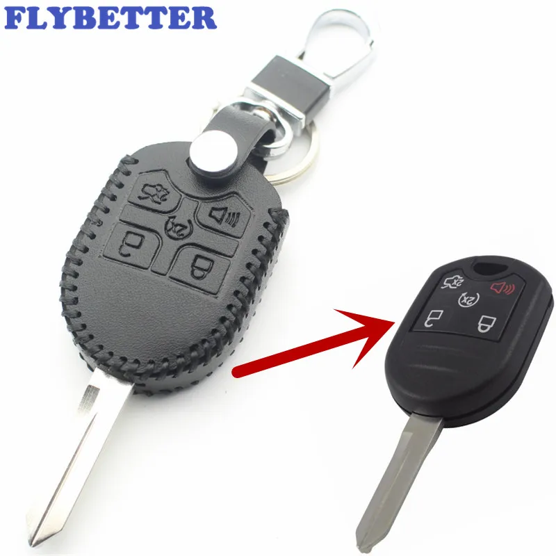 

FLYBETTER Genuine Leather 5Button Remote Key Case Cover For Ford Explorer/Edge/Escape/Ranger/E150/F350/F550/E250/E350/F250 L15