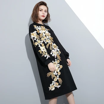 

Women Winter All-match Basic Dress Ladies New Fashion Embroidery Loose Long Sleeved Dress Female Students Spring Outwear Dresses