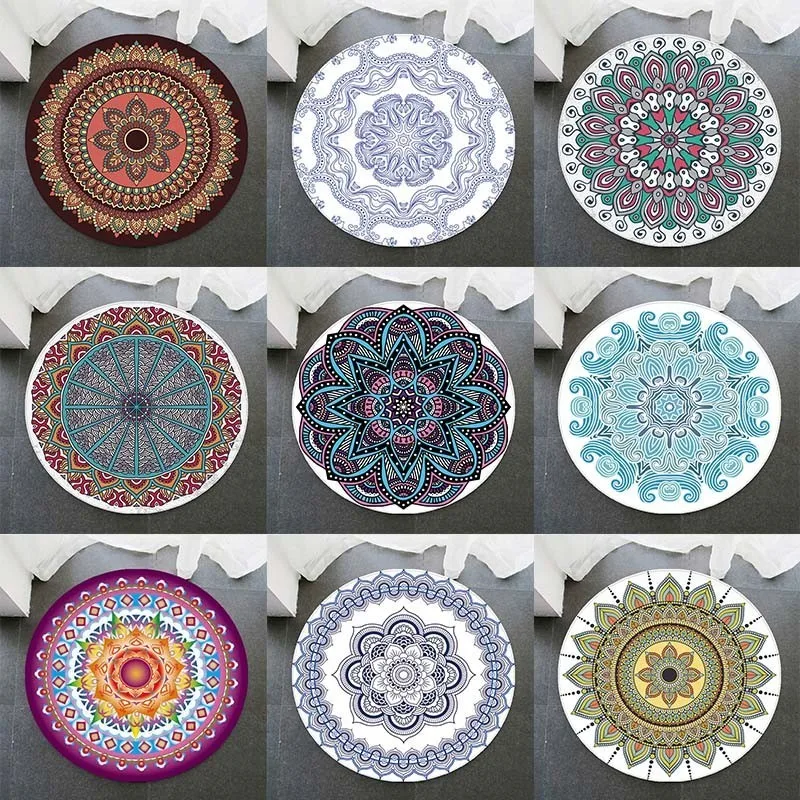 

3 sizes Bohemian Style Mandala Pattern Round Carpet Non-Slip Bath Mat Soft thicken flannel Area Rug for Living Room Decor RC51