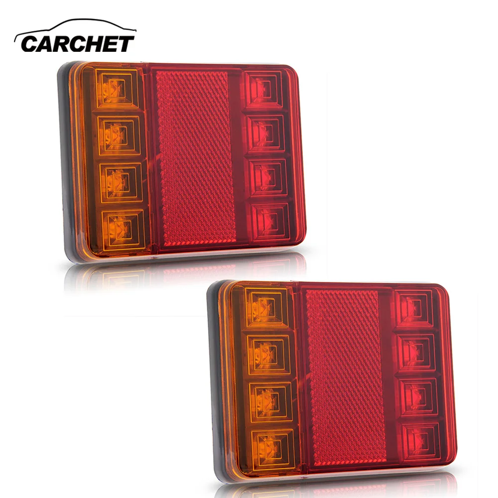2PCS Waterproof 8 LED Taillights Red Yellow Rear Tail Light DC 12V For Trailer Truck Boat