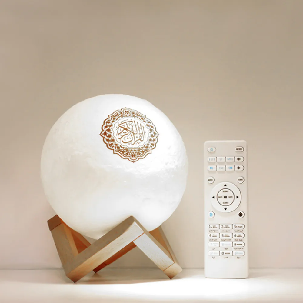 Lâmpada sem Fio Conduzida da Noite Alcorão Música Bluetooth Alto-falante Toque Controle Remoto Colorido Luz Luar Muçulmano fm tf Mp3 Player Lua 20 Alcorão música lua lâmpada sem fio bluetooth
