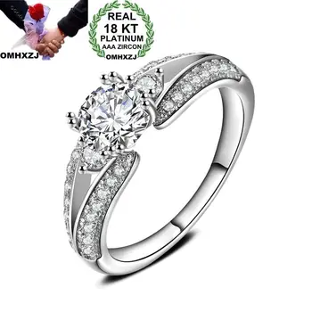 

OMHXZJ Wholesale Personality Fashion OL Woman Girl Party Wedding Gift White Luxury AAA Zircon 18KT White Gold Ring RN68