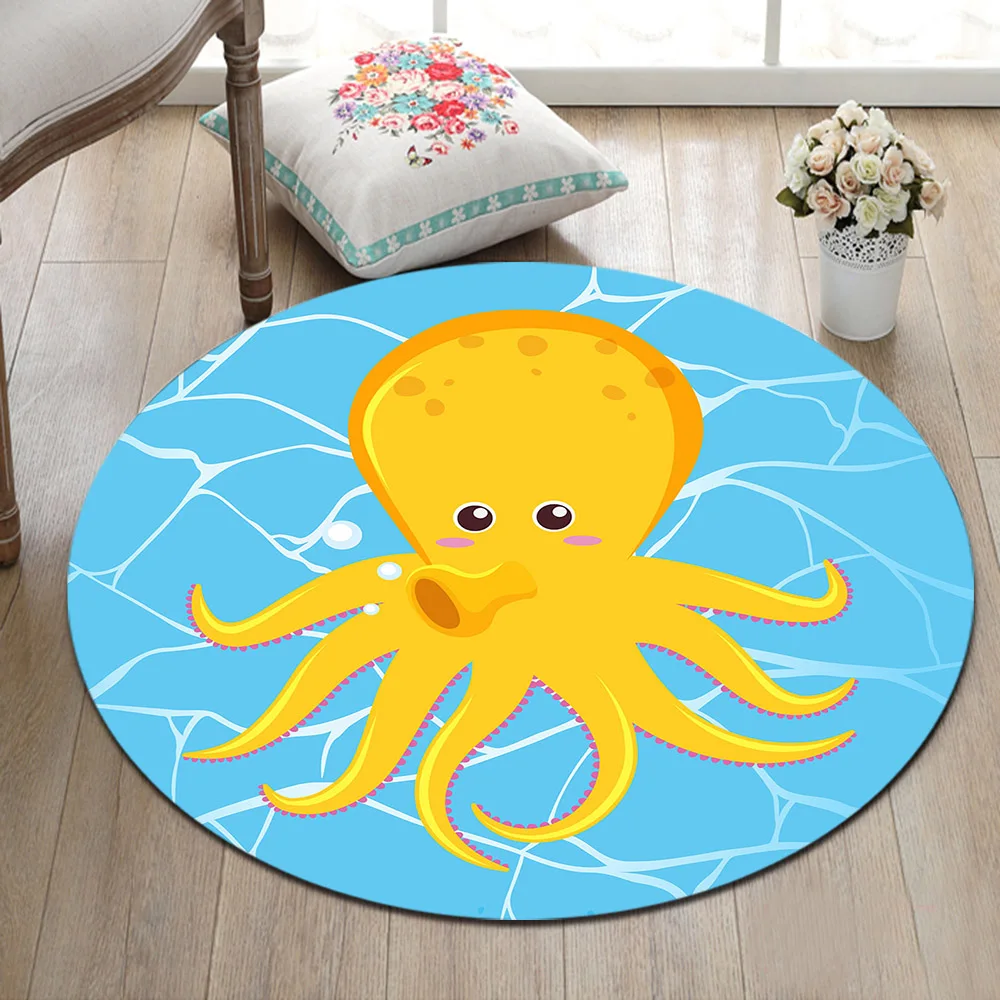 LB Cartoon Cute Octopus Round Carpet for Baby Kids Girl Home Living