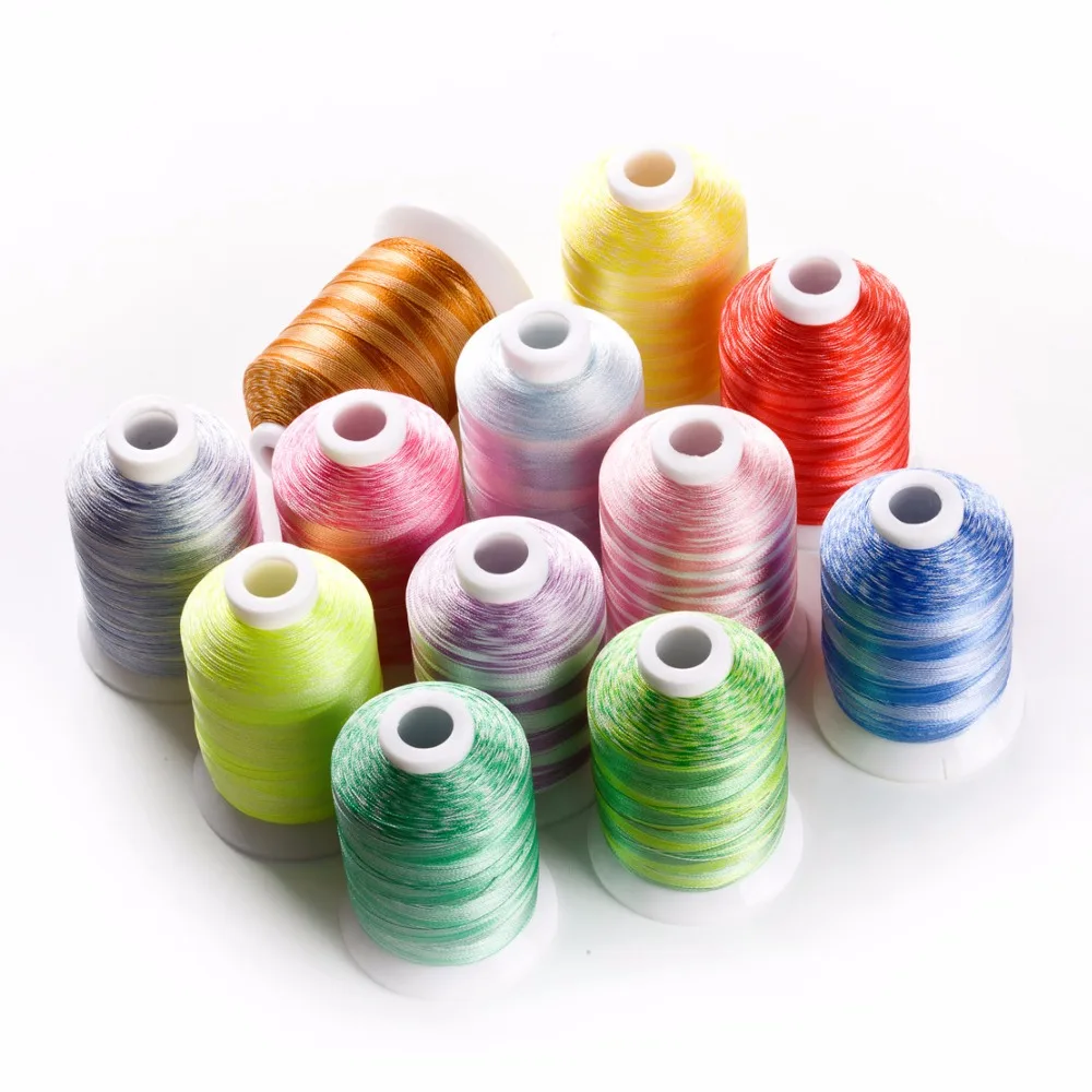 12 popular variegated Colors polyester embroidery machine thread 1000m