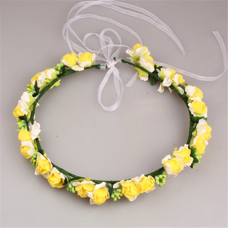 Women Wedding Artificial Flower Wreath Handmade Fabric Adjustable Wreath Head wear Flower Crown Bride Hair Accessories Gift
