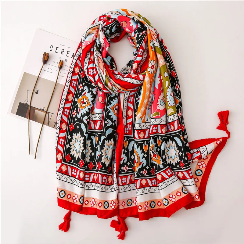 Осенняя мода Африканский этнический цветочный кистовидная вискоза шарф шаль от индийских женщин Печать мягкие теплые хиджабы и обертывания мусульманский Sjaal