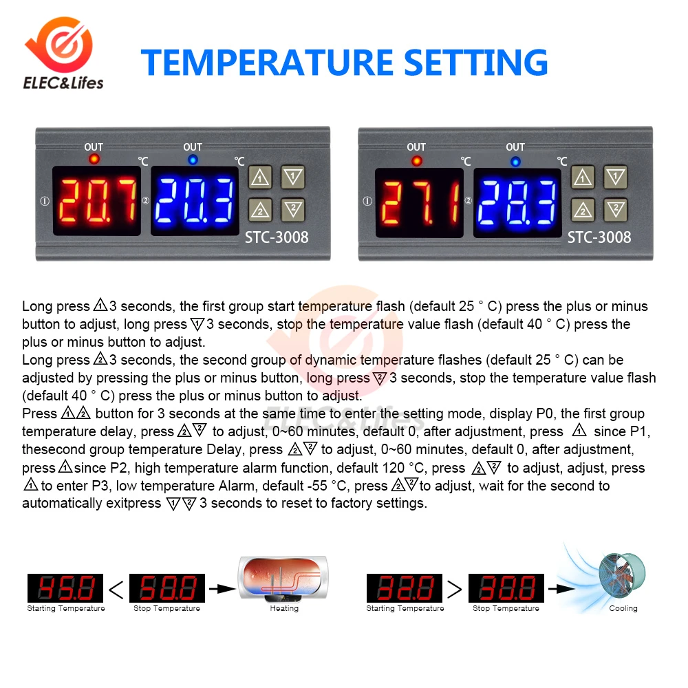 Φ 3008 3018 220V 10A цифровой регулятор температуры терморегулятор охлаждающий