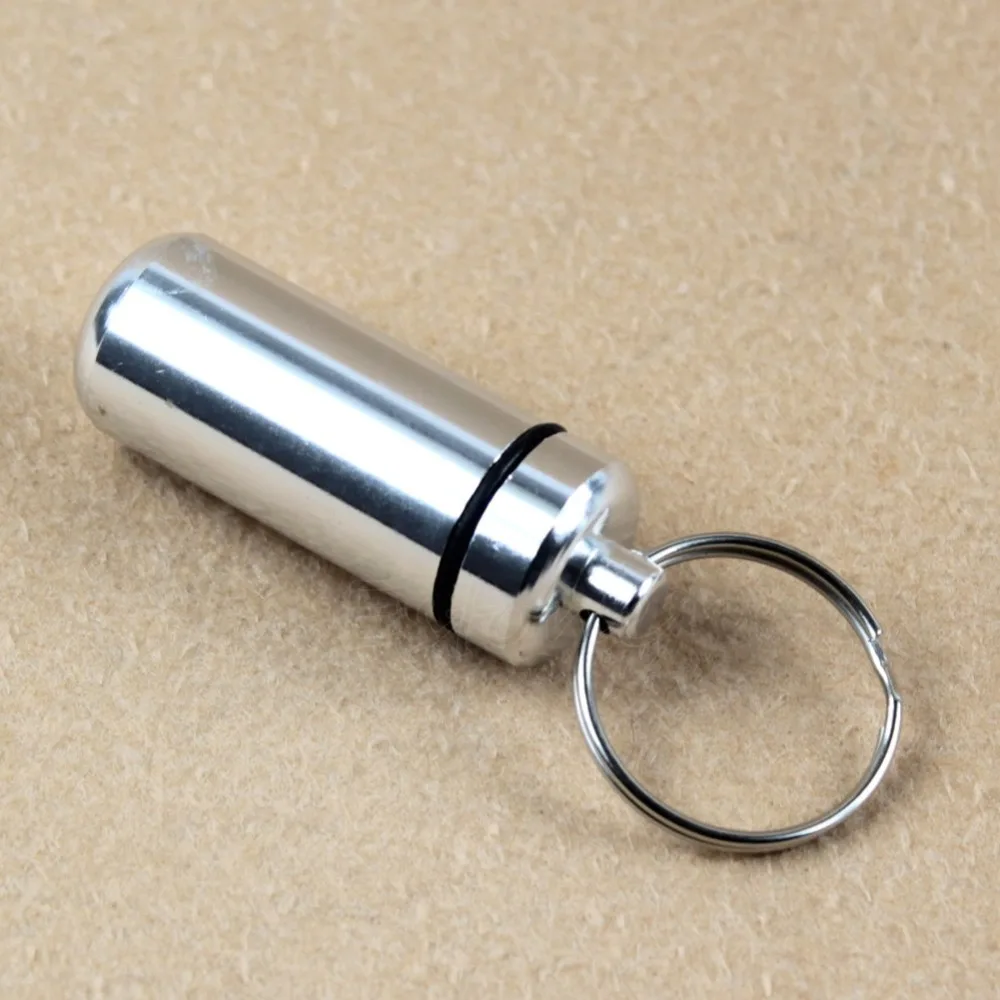 botella port/átil de medicamentos 1 mini pastillero de cajas color plateado llavero redondo de aleaci/ón de aluminio llavero contenedor