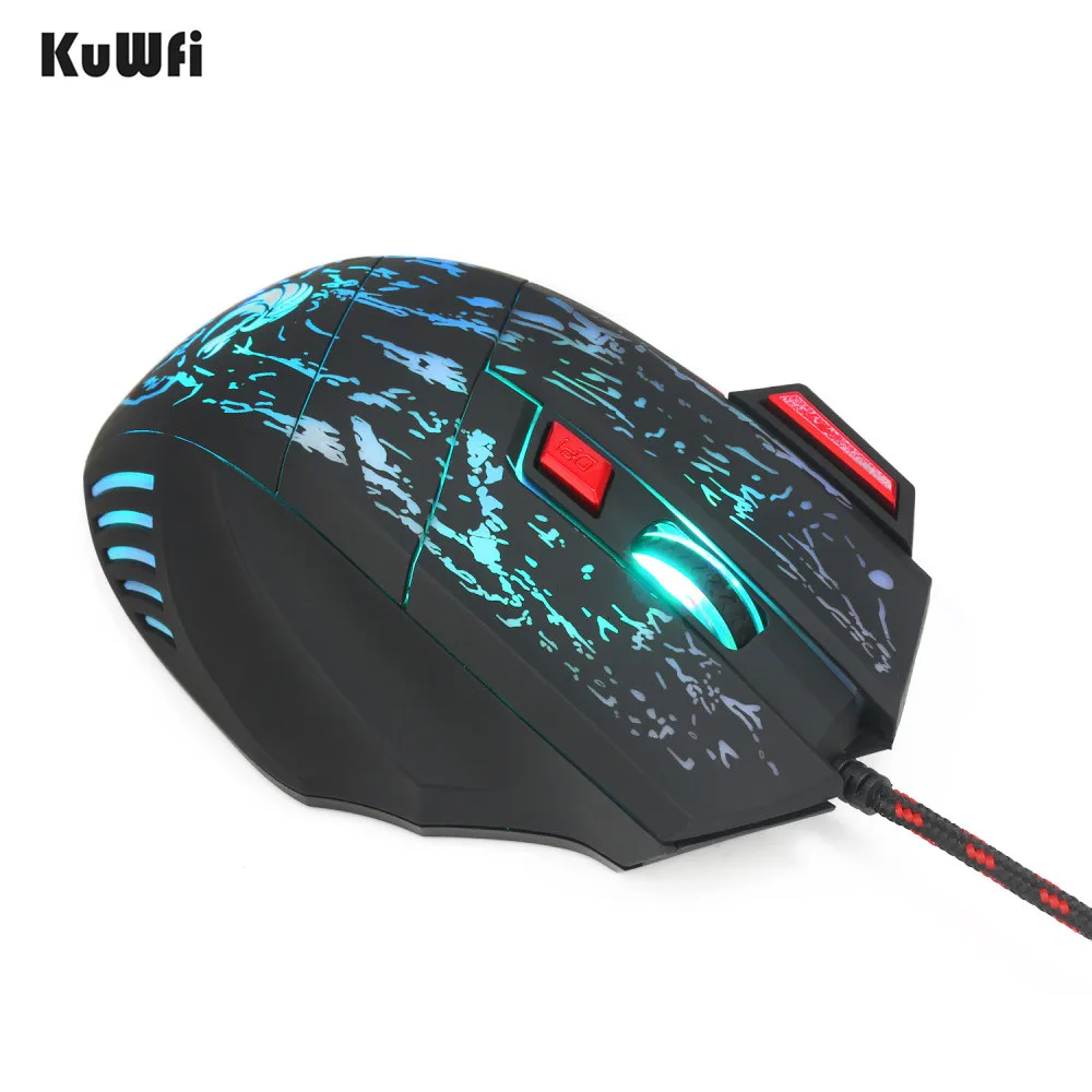 KuWFi USB игровая мышь 7 кнопок 5500DPI светодиодный оптический проводной кабель