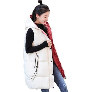 

2019 New Arrival Women Winter Vest Women Long Vest Jacket Sleeveless Hooded Down Cotton Slim Waistcoat Warm Vest Plus Size CM605