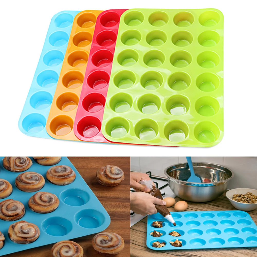 24 Cavity Silicone Cake Moulds Mini Muffin Cup Soap Cookies Cupcake Bakeware Pan Tray Mould Home DIY Cake Tool Mold