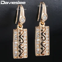 Davieslee серьги-гвоздики для женщин, 585, розовое золото, висячие, с вырезами, прямоугольные, проложенные, прозрачные, CZ, женская серьга, ювелирное изделие, DGE89