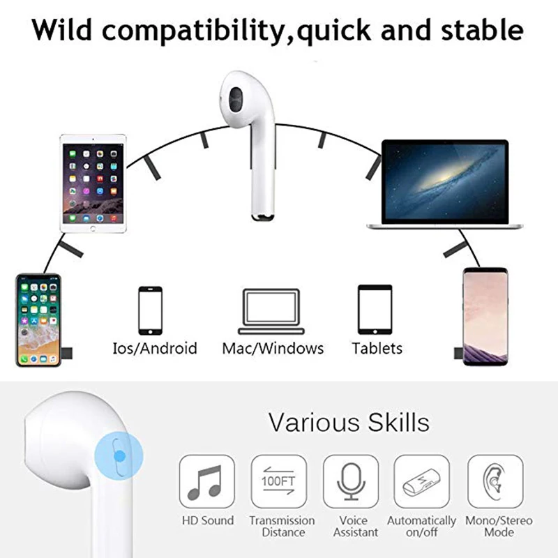 Беспроводные наушники TWS I9S портативная bluetooth гарнитура невидимые для iPhone X 8 7 Plus