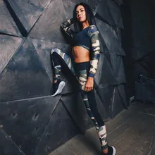 Женские спортивный костюм Быстросохнущий женский набор одежды для йоги леггинсы Камуфляжный купальник лоскутный фитнес Беговая одежда