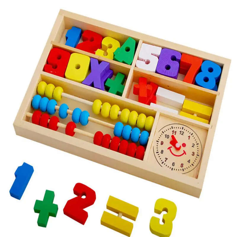 

Wooden Toy Box JF01 digital learning educational toys multifunction digital box alarm clock abacus