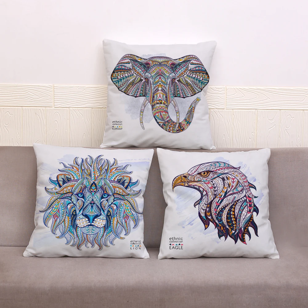 

Nordic Style Colorful Print Elephant Pillowcase Decor Animal Bear Reindeer Lion Cushion Cover for Sofa Short Plush Pillow Case
