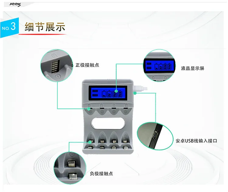 Интеллектуальный ЖК-дисплей AA/AAA зарядное устройство для никель-кадмиевых никель-металл-гидридных аккумуляторов USB интерфейс смарт-зарядное устройство s US/EU штекер
