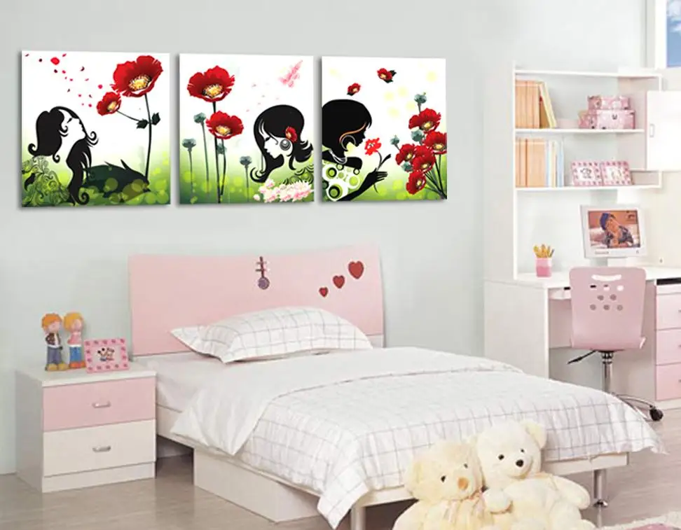 2016 Quadros Canvas Art 3 Piece Canvas Wall Art Ladies Abstract