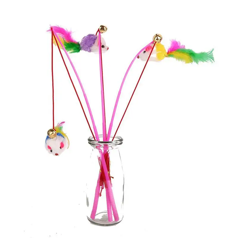 Интерактивная игрушка кошка милый дизайн палочка-дразнилка с перьями Пластик игрушки с колокольчиками для кошек Цвет Multi товары для