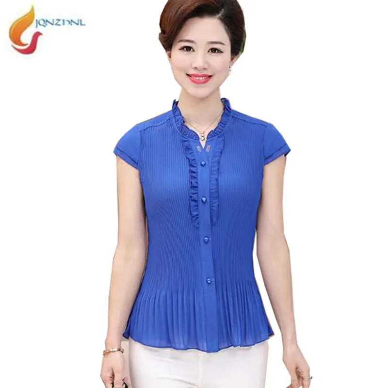 

Summer middle-aged short-sleeved chiffon top loose large size solid color chiffon shirt summer mother fashion chiffon shirt G506