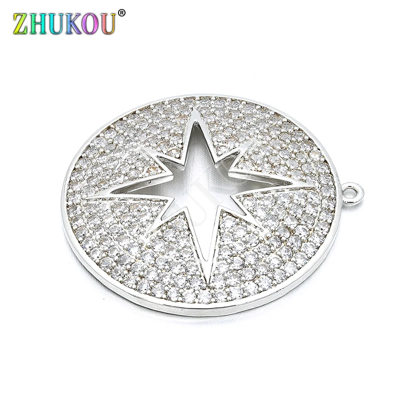 

30mm Brass Cubic Zirconia Round Circle With Inside Star Charms Pendants DIY Jewelry Bracelet Necklace Making, Model: VD77