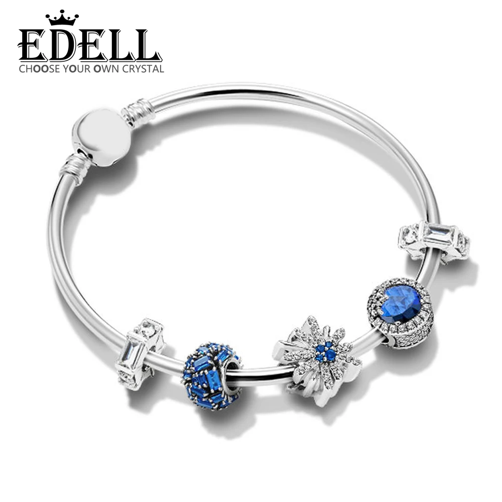 

EDELL 100% 925 Sterling Silver ZT0197 Brilliant Fireworks Bracelet Set Blue Chiselled Elegance Charm Ice Sculpture Spacer Charm