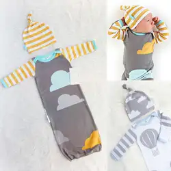 Новый детский цельный новорожденный детский хлопковый комбинезон пеленка обертывание одеяло Спальный мешок + шляпа От 0 до 12 месяцев