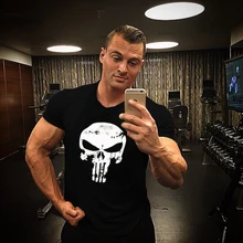 Men’s Skull t shirt Printed Casual Fit TShirt Clothing Bodybuilding Stringer Top Fitness Cotton Short sleeve Hot