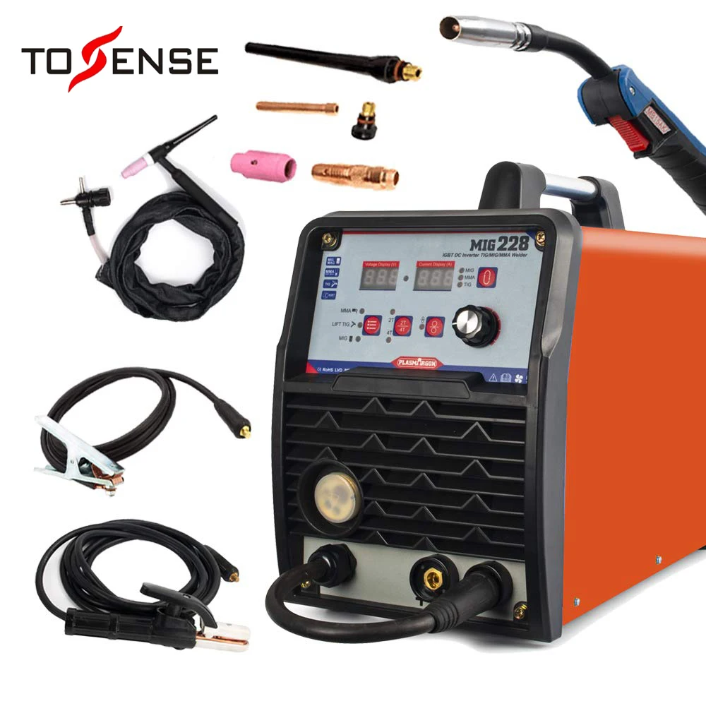 

TOSENSE MIG/TIG/MMA Welder 3 in 1 Welding Machine 220V DC 200Amp Inverter IGBT Digital Display Flux Cored Wire Solid Core Wi