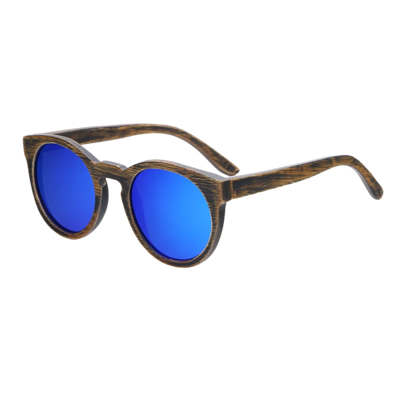 BerWer круглые бамбуковые солнцезащитные очки модные деревянные солнцезащитные очки для мужчин и женщин - Цвет линз: blue lens