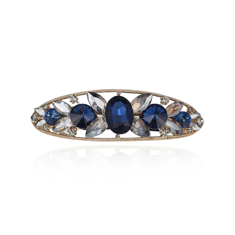 

CHIMERA Oval Crystal French Barrette for Women Rhinestone Metal Hair Clips Blue Ponytail Clamps Pins Fashion Hair Jewelry